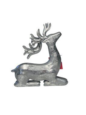 Holiday Style Sitting Deer Figurine Silver Holiday Decor Christmas